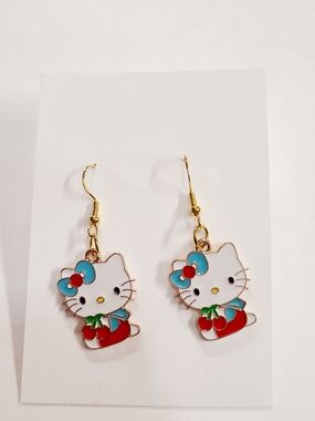 Hello Kitty White, Red & Blue Enamel Drop Earrings